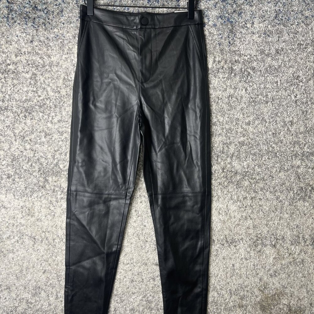 Zara Legging Pants Womens Medium Black High Rise Faux‎ Leather Slim Fit Stretch
